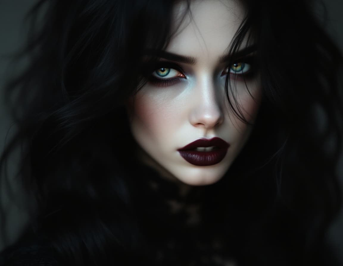 AI generated: 

She has an alluring and mysterious presence, embodying the quintessential goth aesthetic with a ca...