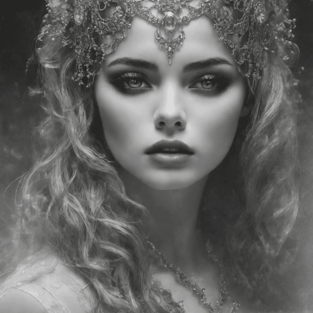 AI generated: The highly detailer photo realistic classic black and white photo, exudes a beautiful female nostalg...