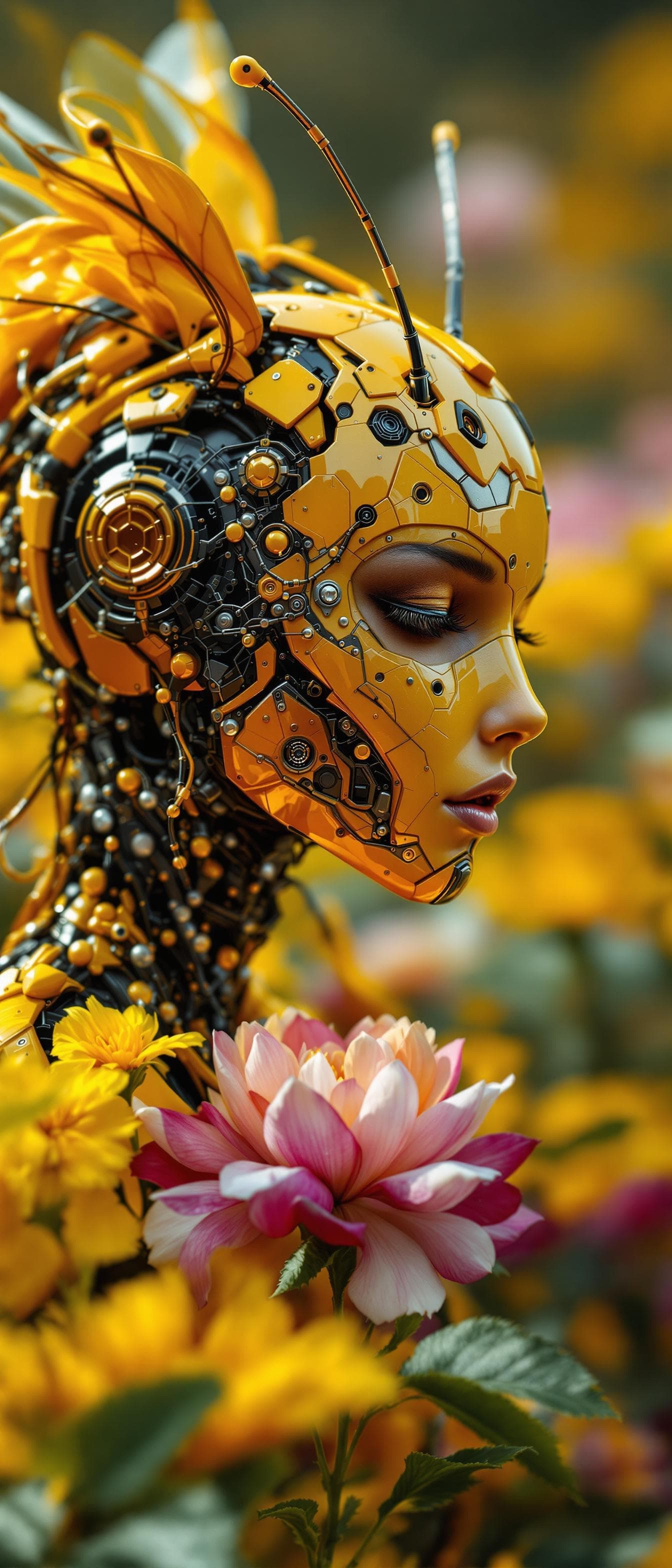 AI generated: Full height image, head to toe, of a complex 3d render ultra detailed of a beautiful and sexxy yello...