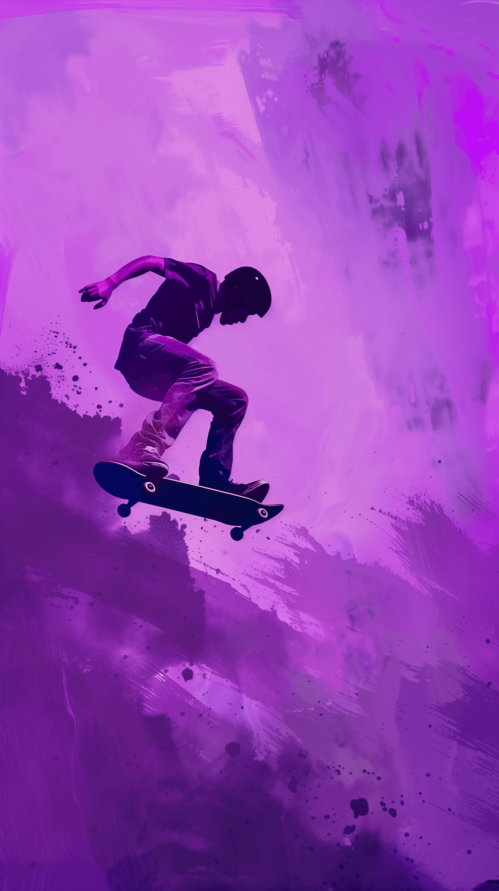 AI generated: vivid depiction of a skateboarder in mid-jump, dynamic angle highlights the motion, background in a ...