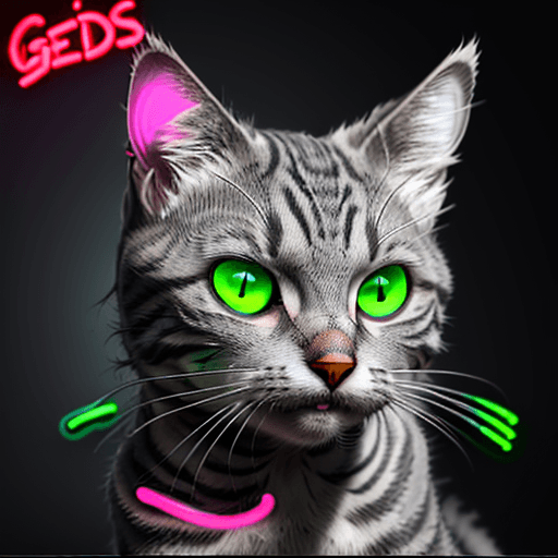 AI generated: 

logo of a gray tabby cat, zombie, penetrating gaze, with a neon background, with the name on the b...