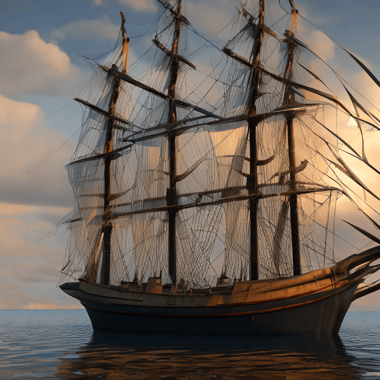AI generated: Photo of a ultra realistic sailing ship, dramatic light, pale sunrise, cinematic lighting, battered,...