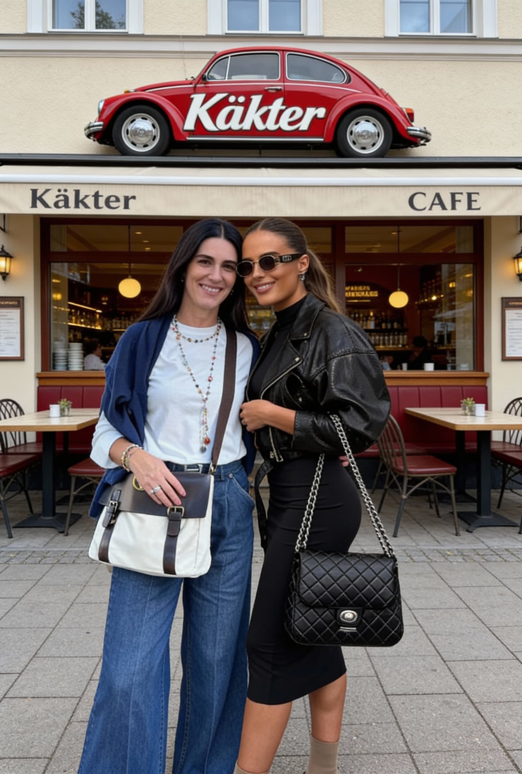 AI generated: The two people in the photo are standing close together and smiling at the camera; in the background...