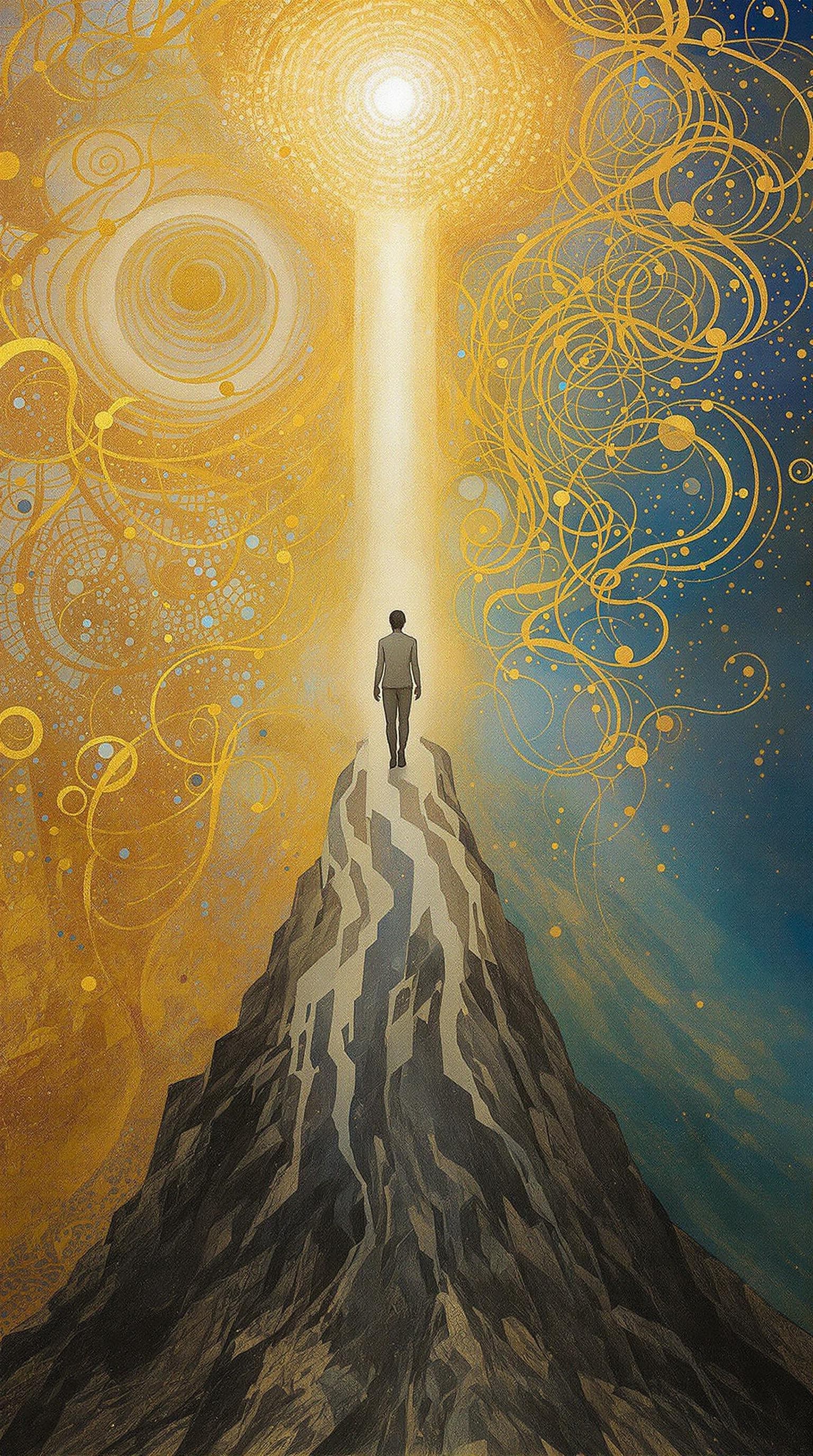 AI generated: Vertical composition (1024x1792). A soul's ascent from Earth to Heaven.

Top third: Heaven in the ...