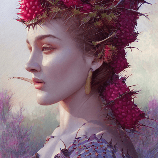 AI generated: portrait made of prickly pear and fruit, fantasy, intricate, elegant, highly detailed, lifelike, pho...