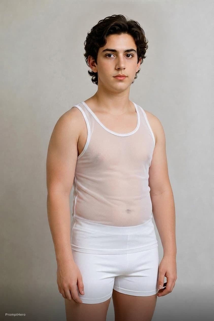 AI generated: Character with a transparent shirt. Excess weight is visible on his body. Body with a layer of fat u...