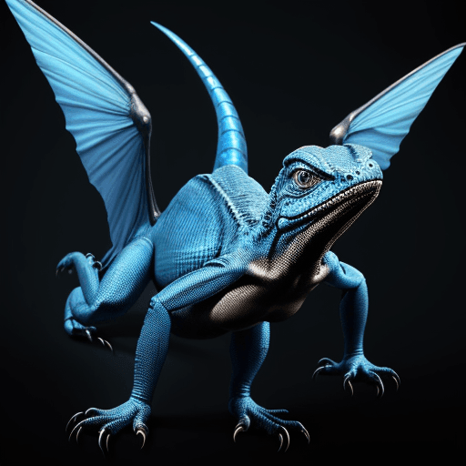 AI generated: Hyper realistic picture of an alien animal, blue and black colours, have wings to fly, head like a l...