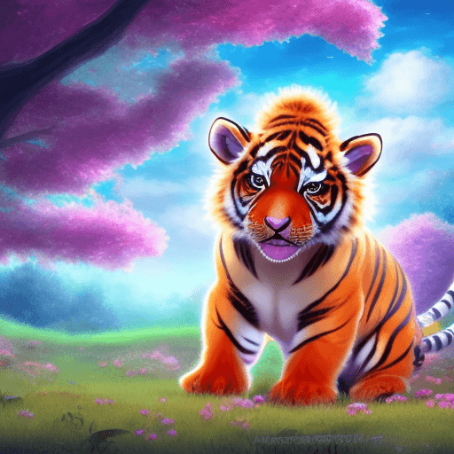 AI generated: digital art of a beautiful tiger pokemon under an apple tree, cartoon style,Matte Painting,Magic Rea...