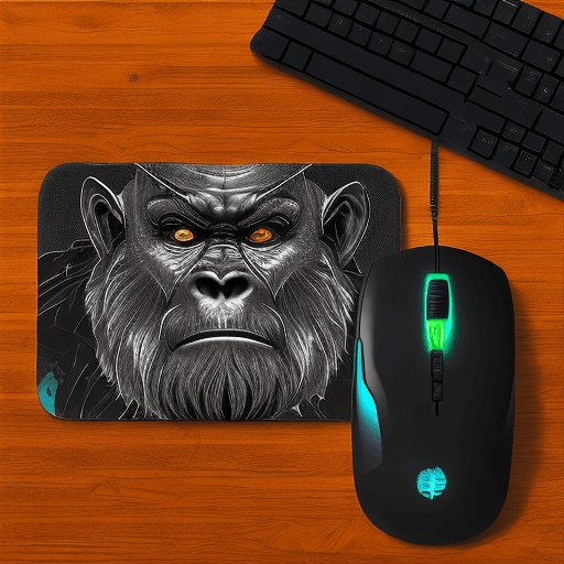 AI generated: black mousepad with pattern and gorilla graphics, cyberpunk