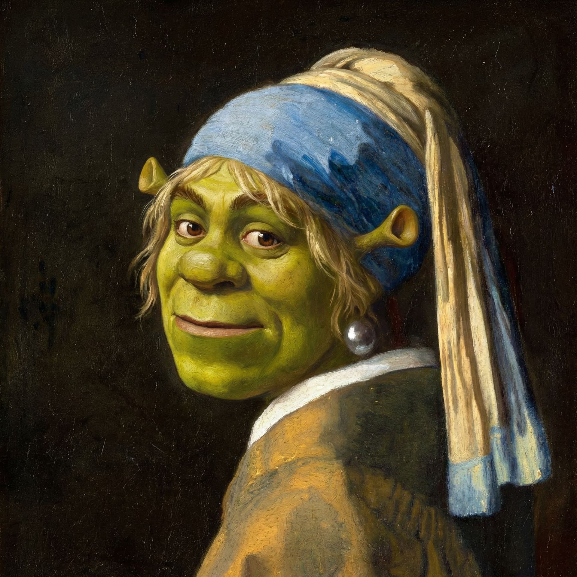 AI generated: Image inspired by Johannes Vermeer's 'Girl with a Pearl Earring', reimagined with the dog face as th...