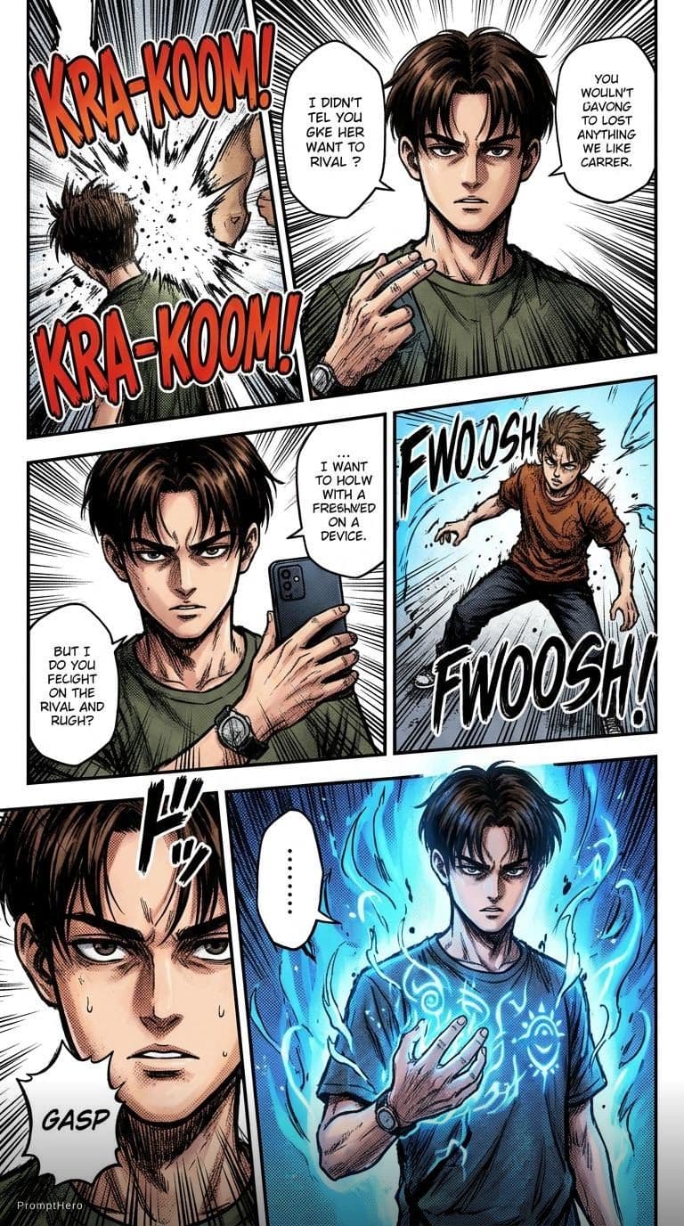 AI generated: Create a full-page colored manga illustration based on the person in the reference photo. Use authen...