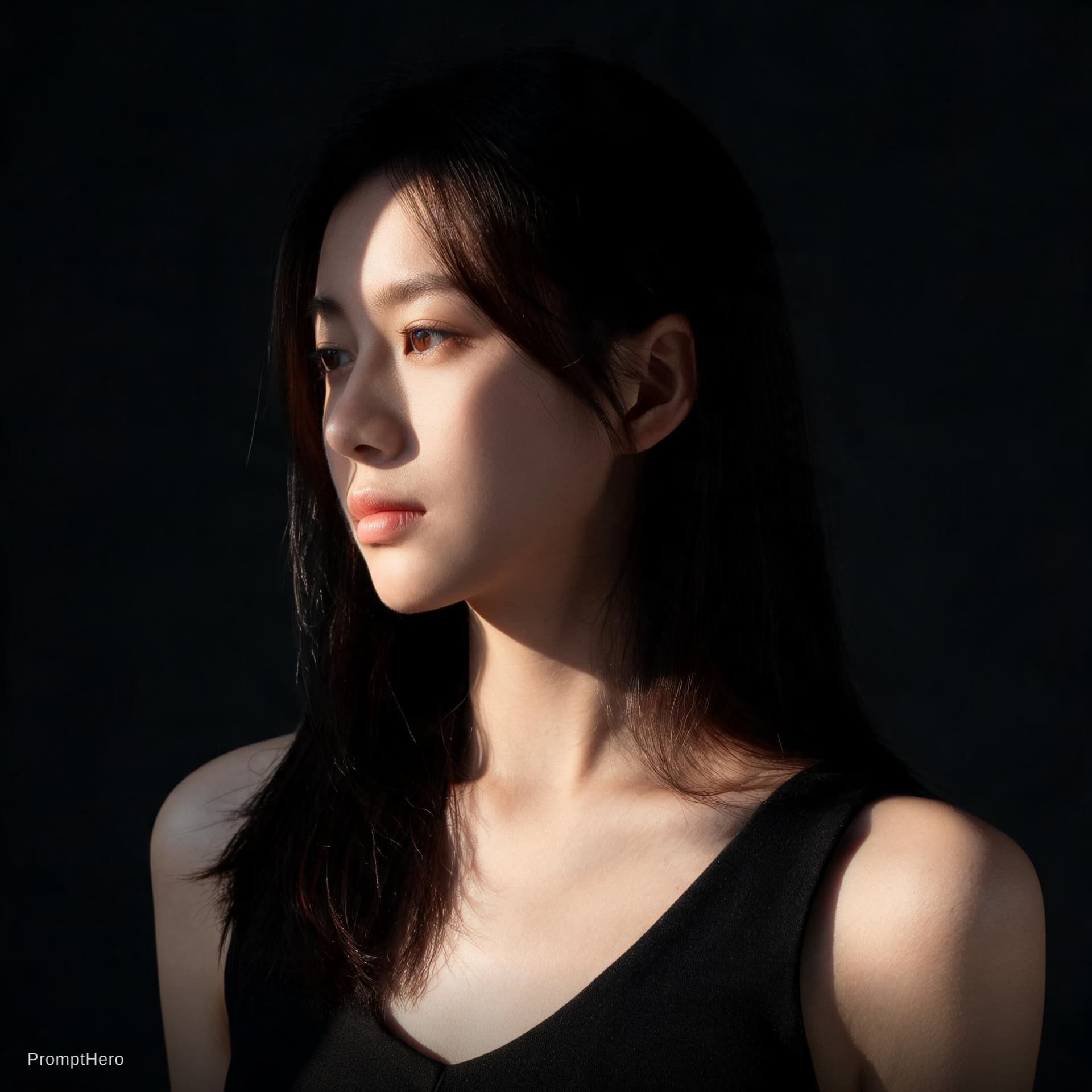 AI generated: high-resolution photograph, woman, stunning use of shadows, in the syle of crisp lines and forms,  U...