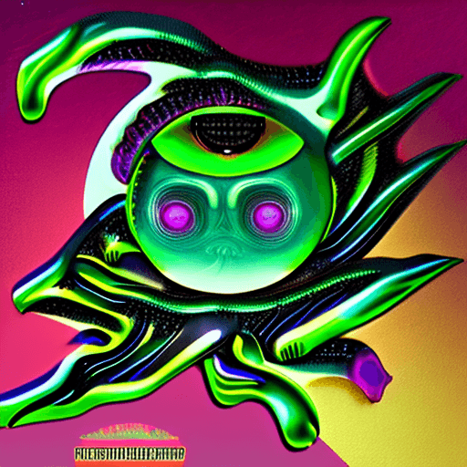 AI generated: Cthulhu in Japanese style, purple flame background, green circles, phonk, bioluminescent creatures, ...