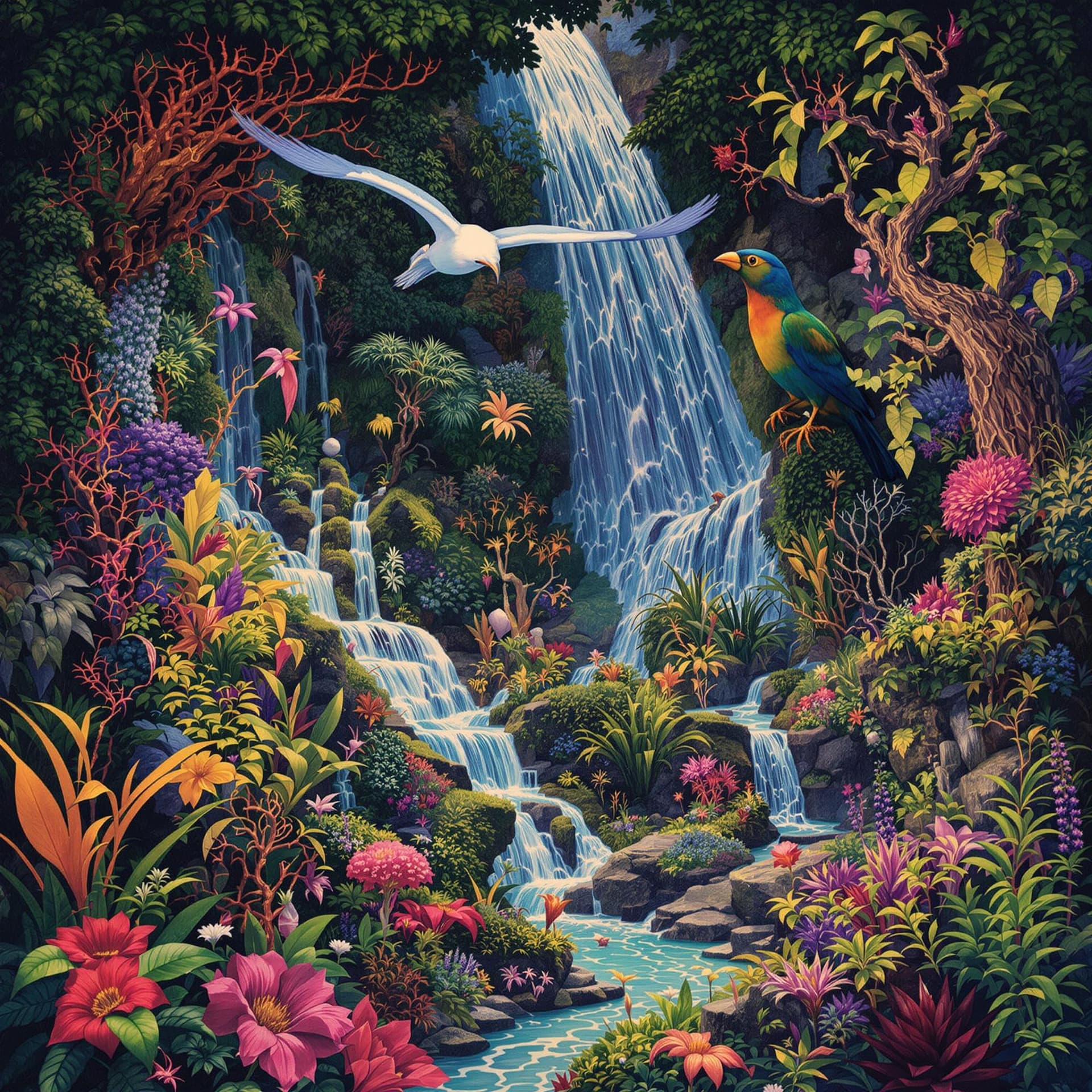 AI generated: A distant ancient land that has been hidden in the jungle for centuries with strange plants, exotic ...