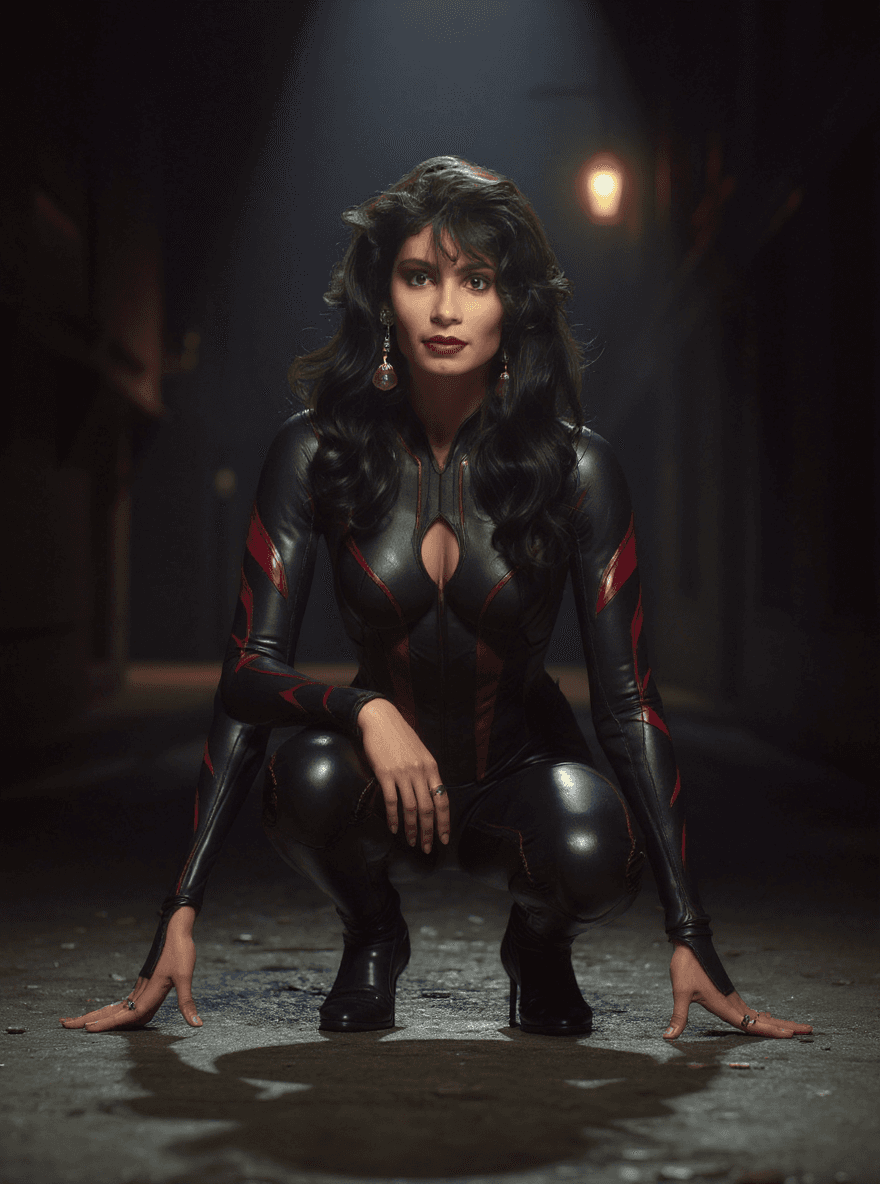 AI generated: full body image, extreme bird's eye view down shot, dramatic lighting, under a spotlight, in a big c...