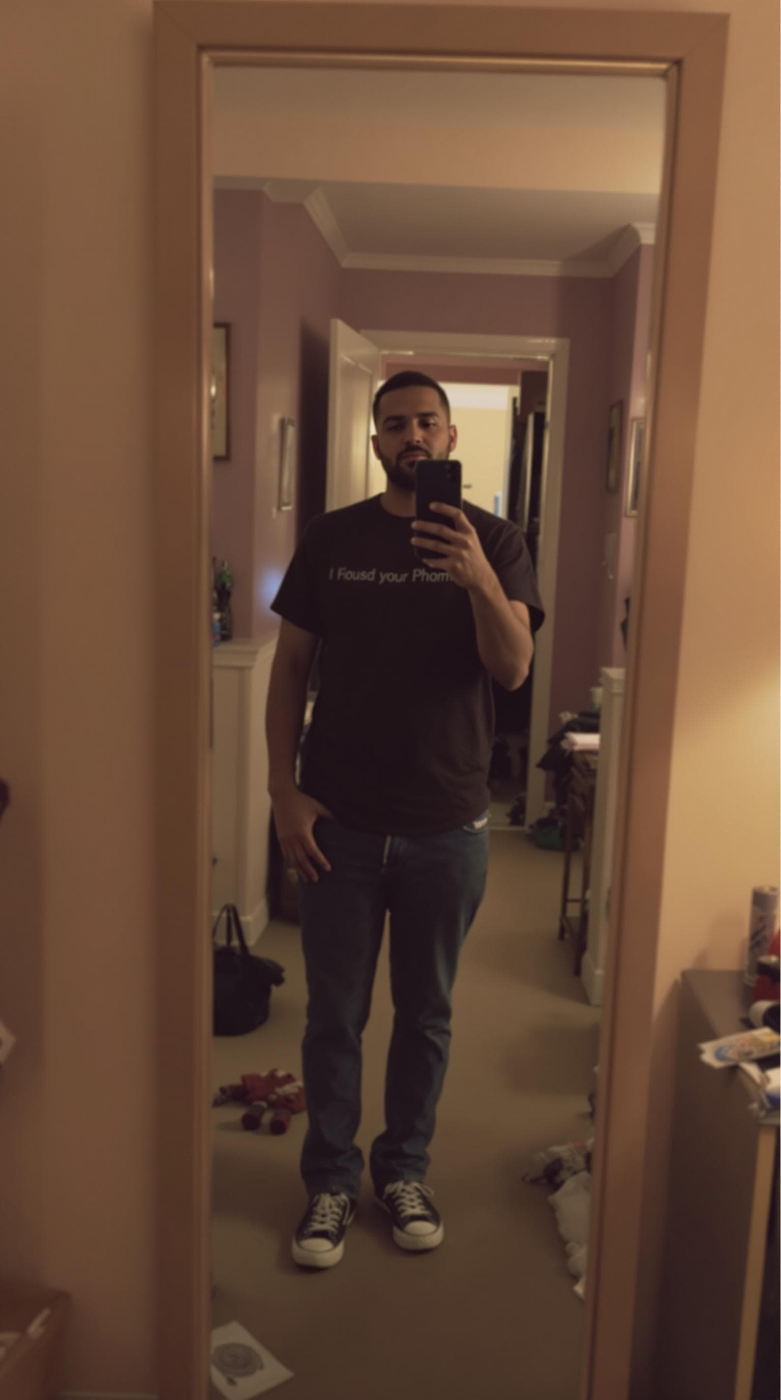AI generated: POV first-person, I am standing in front of a full-length mirror. No part of my body is visible in t...