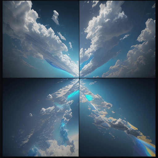 AI generated: The sky split. Prismatic-blue hyper-realistic 3D, PBR rendering, and global illumination. Apply deta...