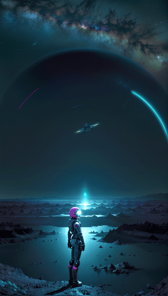 AI generated: Craft a scene of an interstellar explorer standing on an alien planet's surface. Generate a visually...