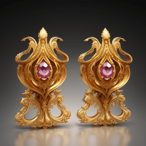 AI generated: full display of baroque style jewelry design, a pair of cufflink, , gold , highly detailed vray rend...