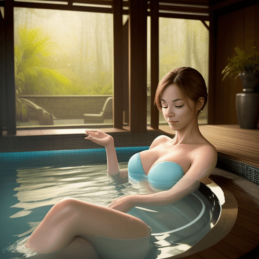 AI generated: Capture a moment that reflects such as a real woman, relaxing in a spa, (dont show her hands). The i...