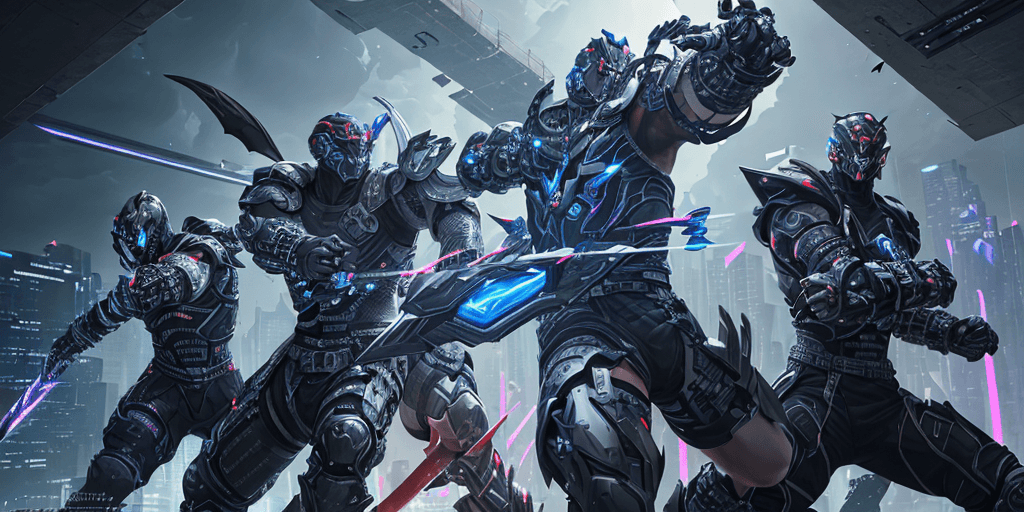 AI generated: Digital art, ultra-high-resolution, dynamic scene of an epic battle between developers in an open so...