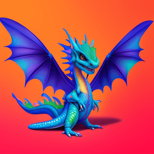 AI generated: A playful and colorful baby dragon with chubby cheeks, big eyes, and small wings. Its body is covere...