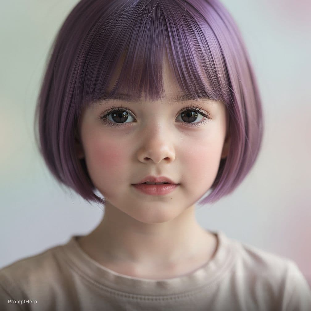 AI generated: anak perempuan berambut ungu pendek