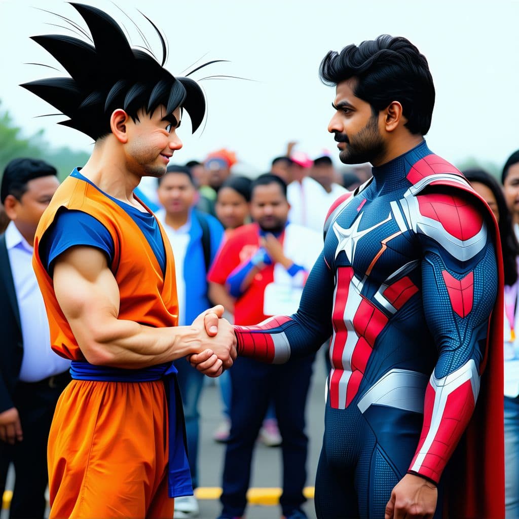 AI generated: archit prakash indian man meets goku, high quality. america