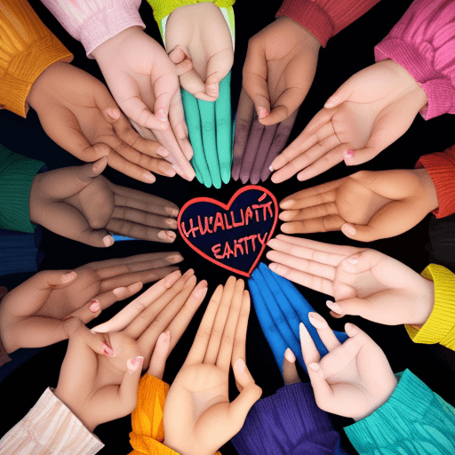 AI generated: Diverse group of women standing together, heart-shaped hands, inspire inclusion, vibrant colors, det...