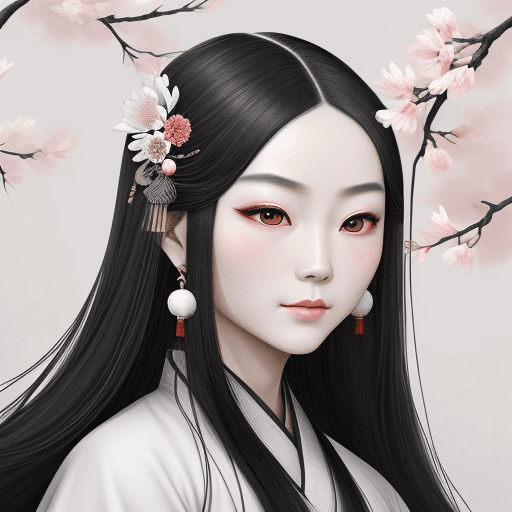 AI generated: an Chinese ink painting style! An ancient Chinese beautywearing a traditional Chinese Hanfu, looking...