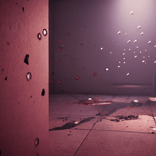 AI generated: wall with Bullet holes,black scratches،blood drops on wall, cinematic lighting, trending on artstati...