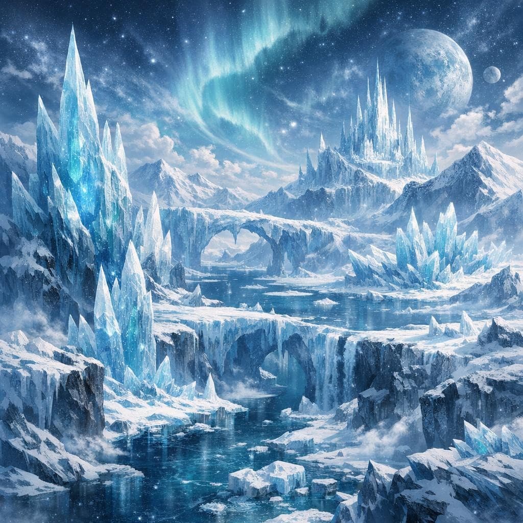 AI generated: Create a unique environment/Biome of a Ice Ice→ The Frozen Expanse