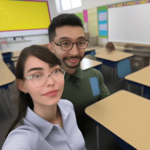 AI generated: phone selfie in a classroom, 'felt cute might delete later', posted on snapchat 
--style raw --s 0 -...