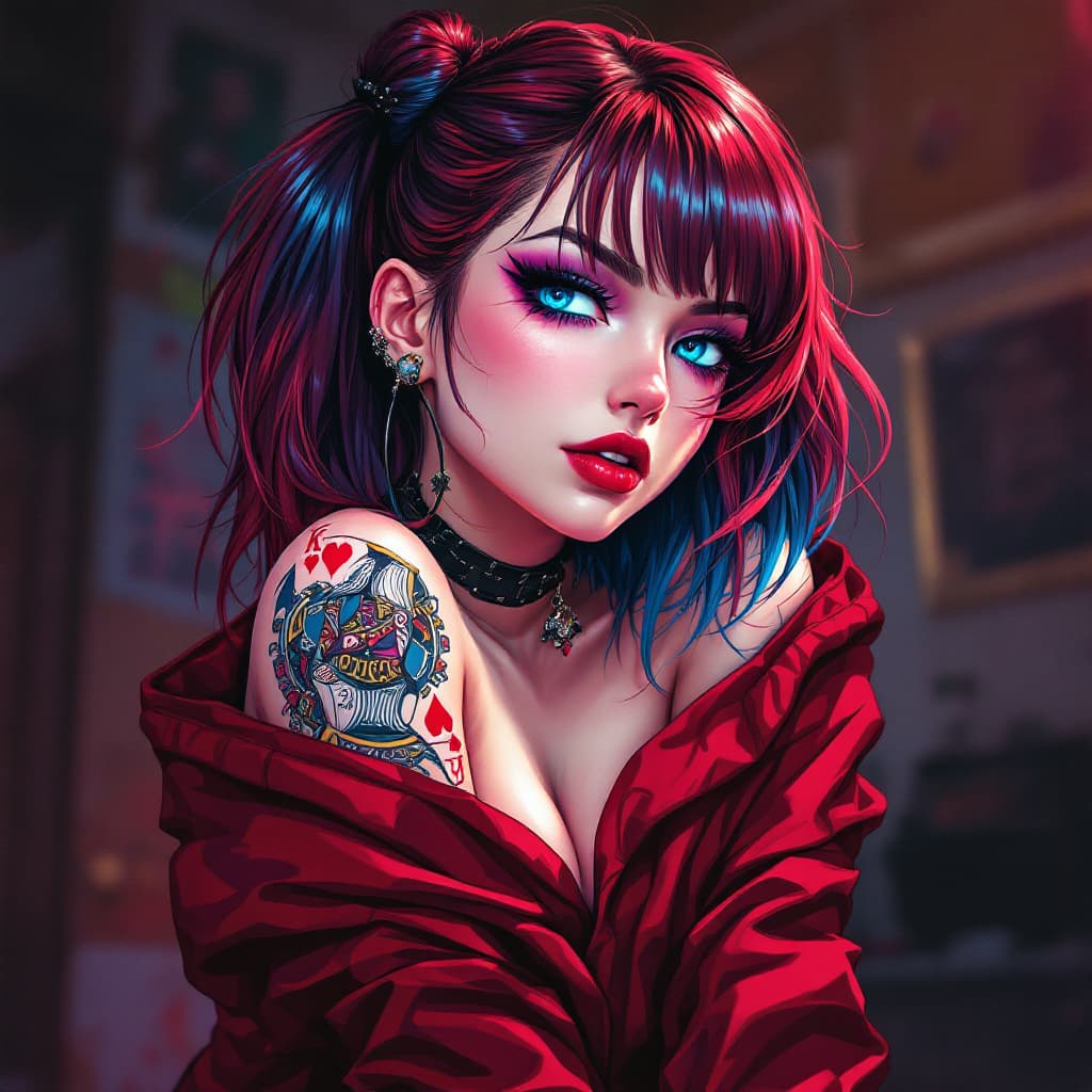 AI generated: miko kubota from glitch techs, arcade hall, cyberpunk deejay, Animestyle illustration of a female ch...