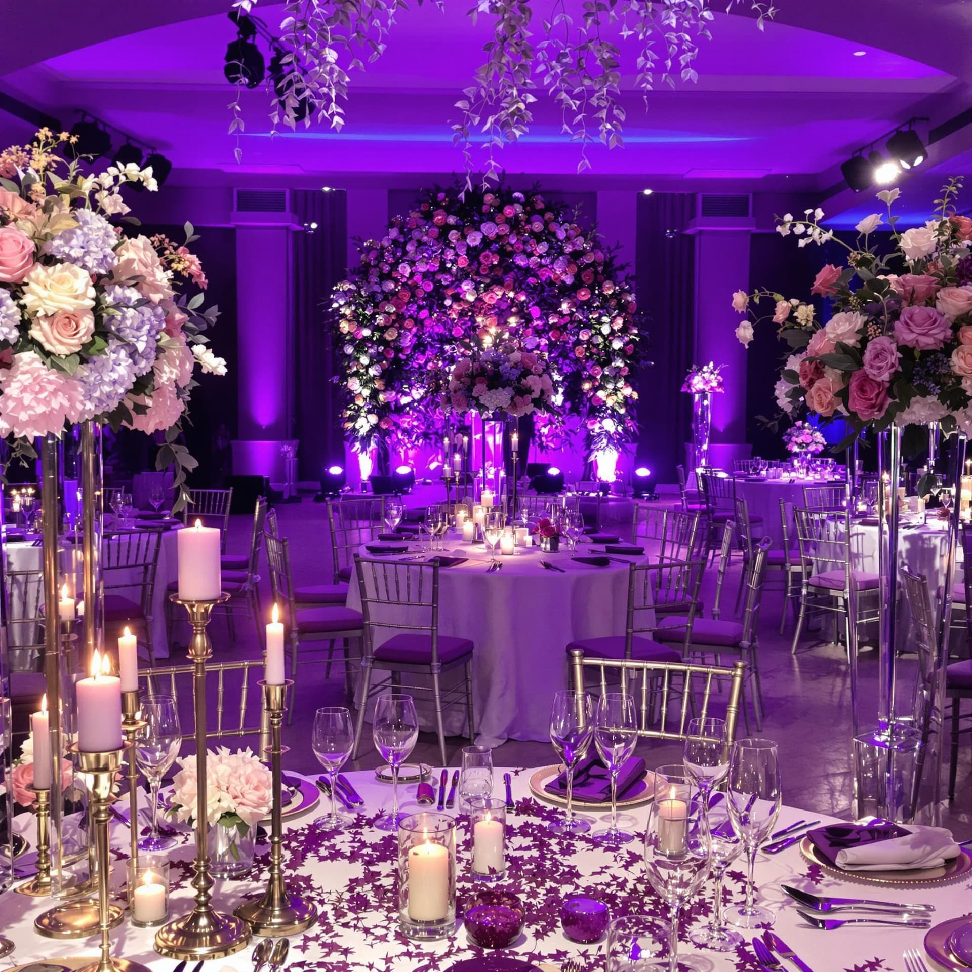 AI generated: A violet colour wedding reception 