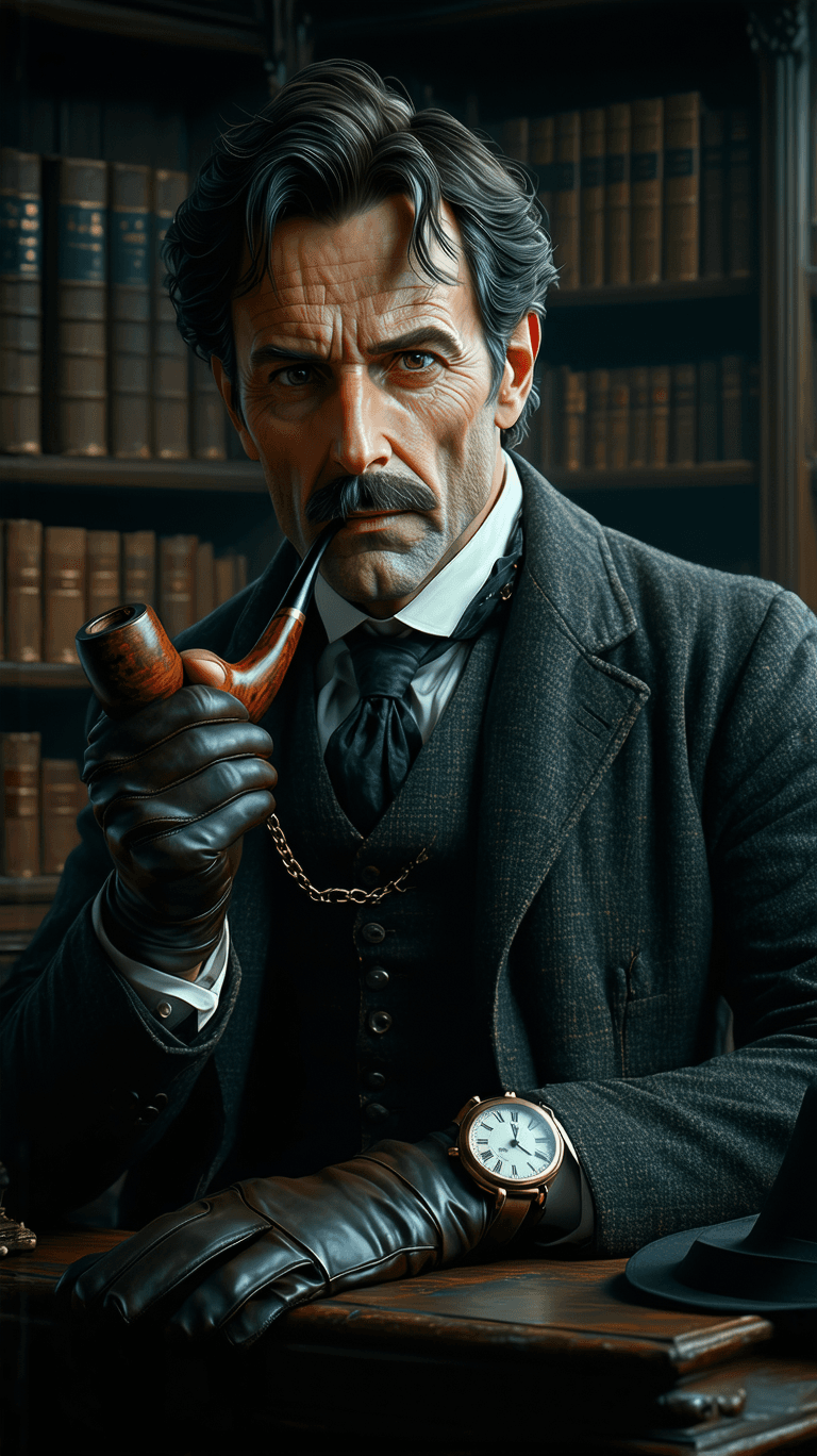 AI generated: Create a highly detailed and realistic 3D avatar of a middle-aged Victorian-era police inspector sat...