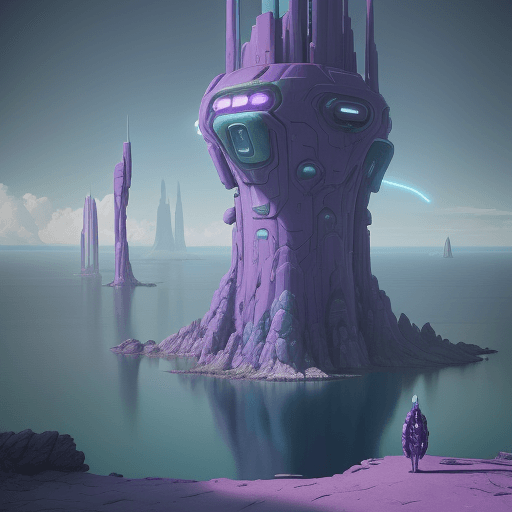 AI generated: futuristic landscape, tranquil serenity, delicate fantasy worlds, detailed marine views, purple and ...