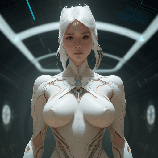 AI generated: medium shot, full frame + A real perfect female anatomy made by beautiful and elegant pure white bio...
