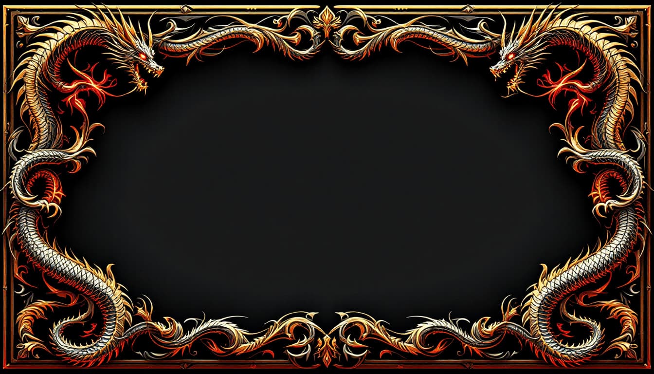 AI generated: A decorative border design featuring intricate, stylized dragons in an epic fantasy style. The drago...