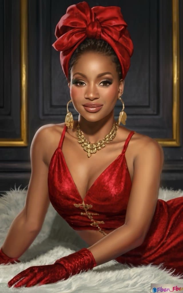 AI generated: create a realistic illustration of a glamorous African American woman, her detailed face framed by a...