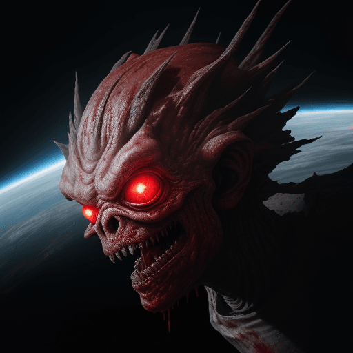 AI generated:  high quality foto of a bloody monster from energy, in space,  8k, 