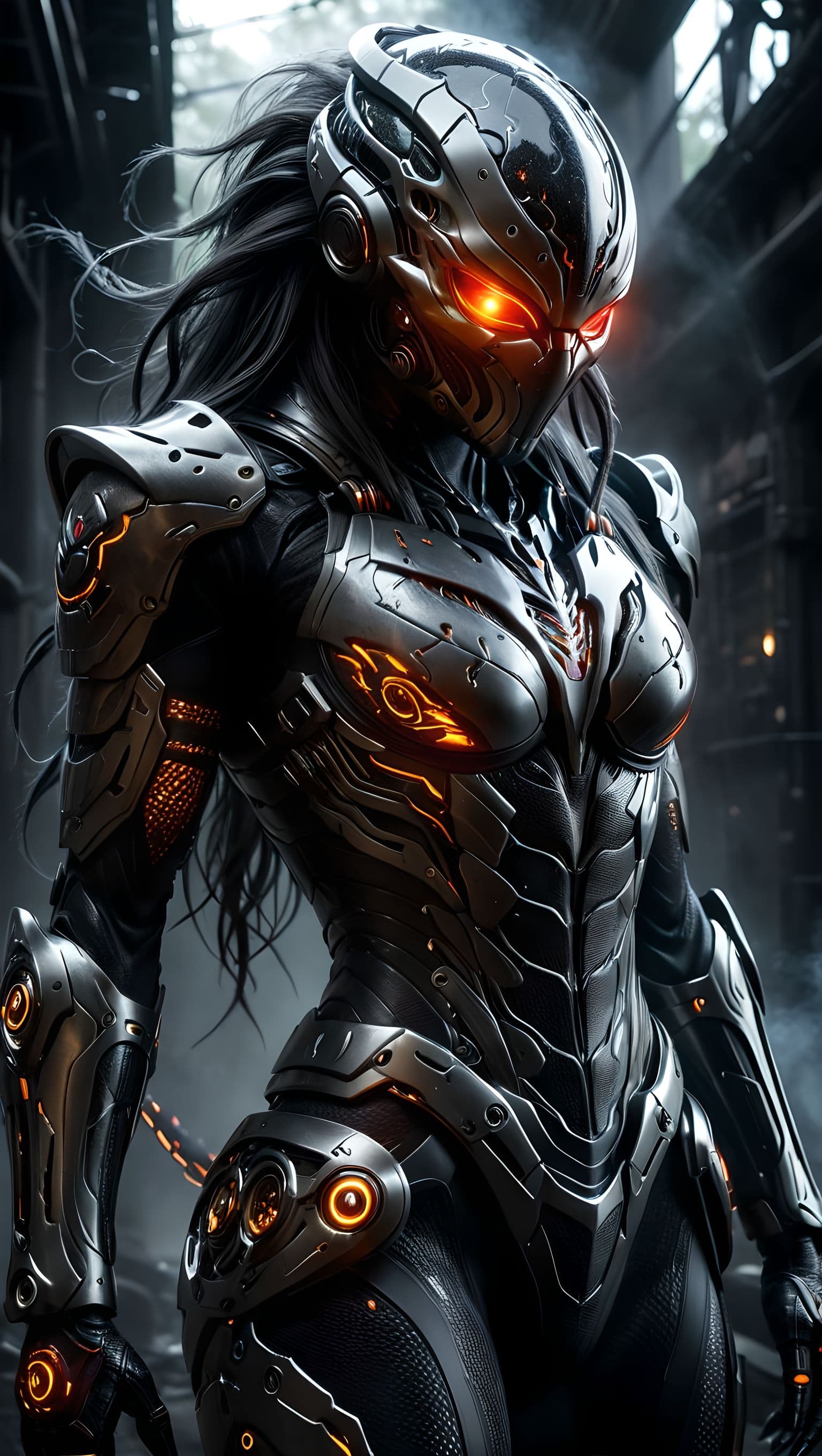 AI generated: Stealth-based sentinel monster cloaked in living shadow-weave fabric, lean biomechanical frame reinf...