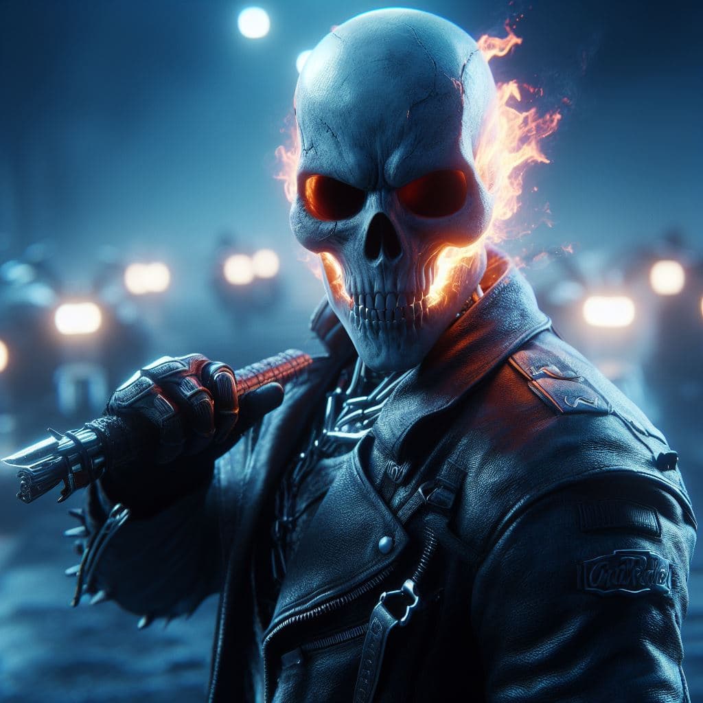 AI generated: Ghost Rider of Marvel, 8K, masterpiece, octane render, ray-tracing
