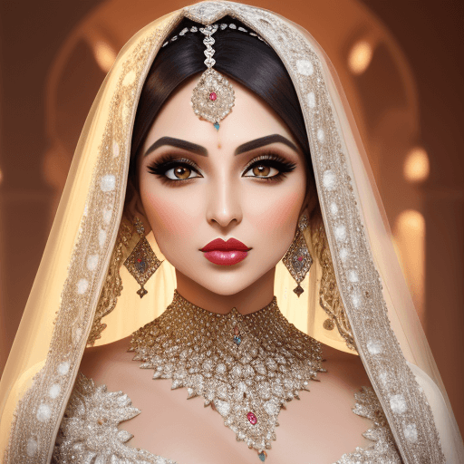 AI generated: Iranian bride,Diamond jewelry,Bride dress,make up.lips,8k