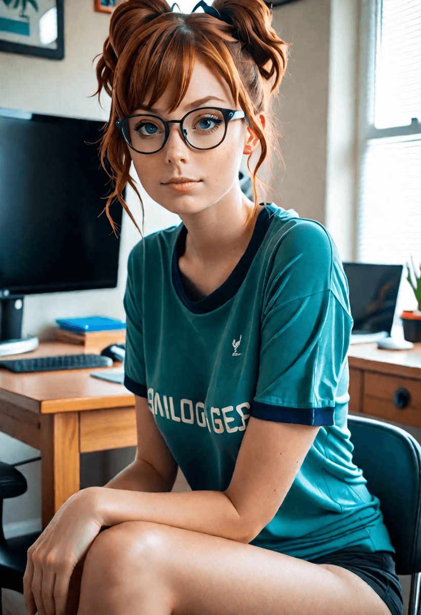 AI generated: iphone photo gorgeous woman, ginger hair in a messy ponytail, (freckles:0.6), light blue eyes, perfe...