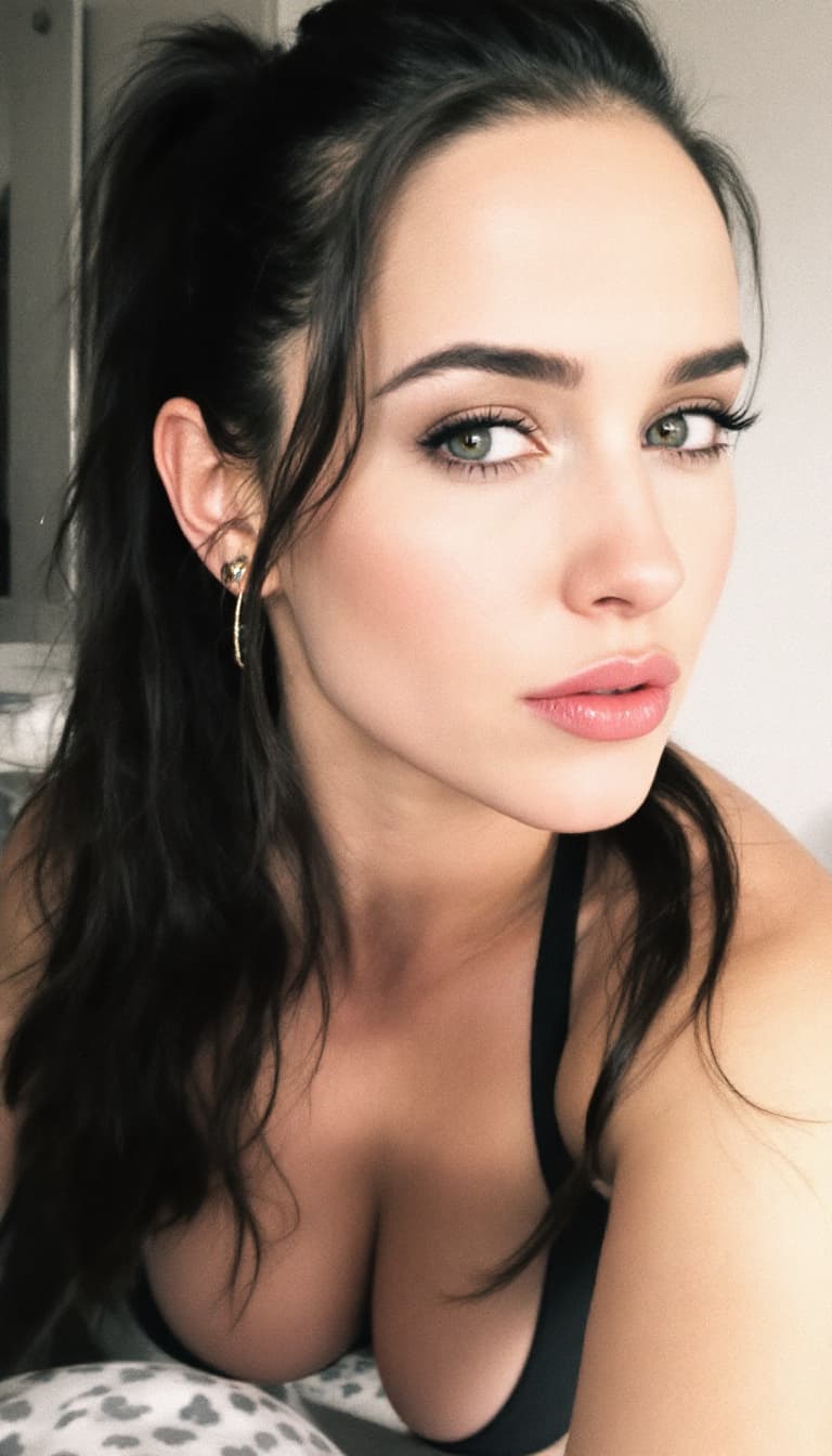 AI generated: Polarized photo , Jennifer Connelly,ponytail hairstyle, pushup pose, feeling so naughty.
