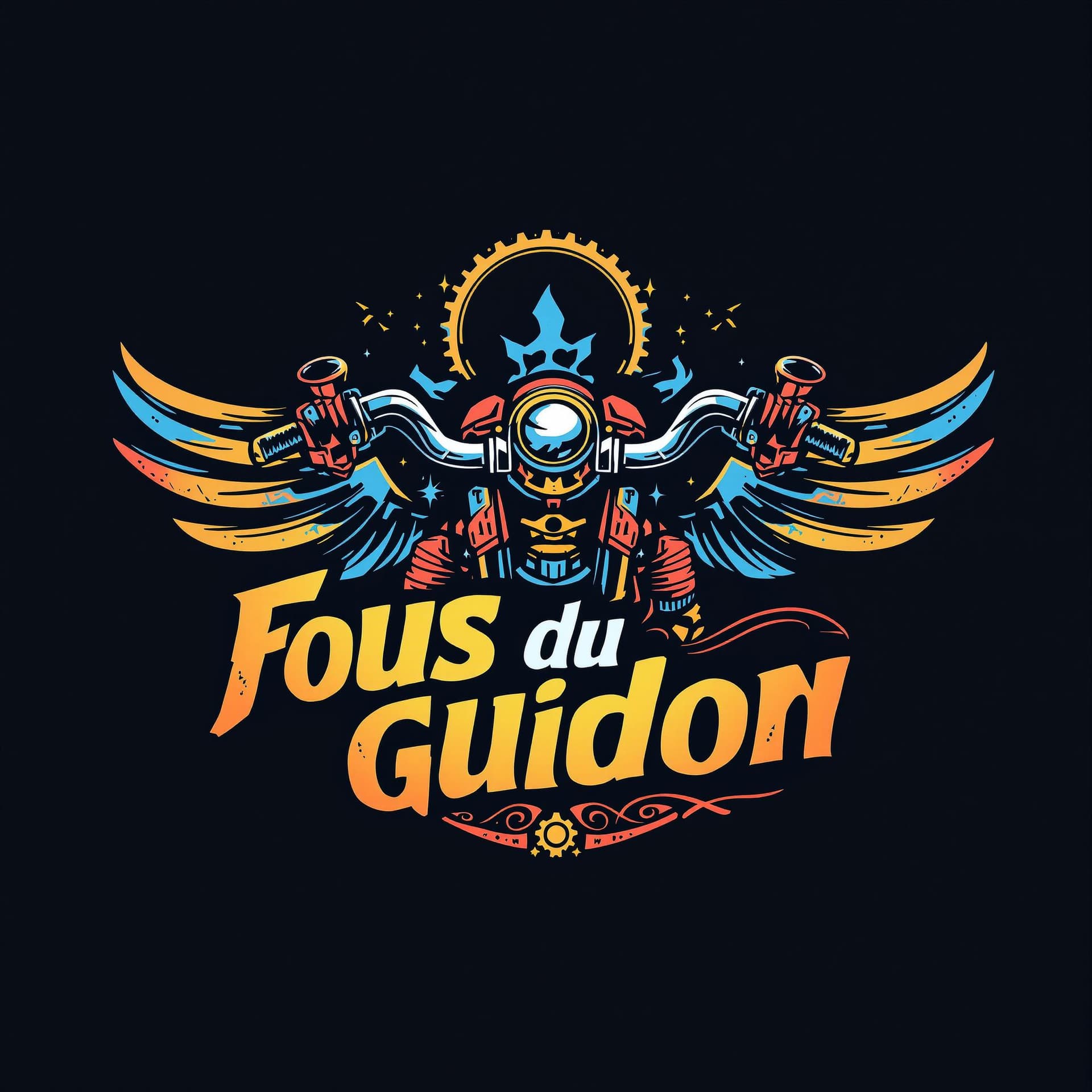 AI generated: Create a captivating and bold logo for "Fous du Guidon", a brand related to the world of motorcyclin...