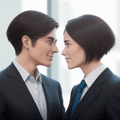 AI generated: Depict two business figures nodding at each other from a quite distance, indicating a casual acquain...