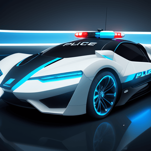 AI generated: Futuristic Concept car with luxury sports (police) features and white with sapphire blue and black d...