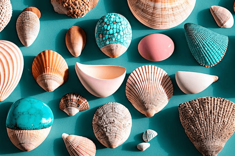 AI generated: Tiffany blue, shells and pebbles